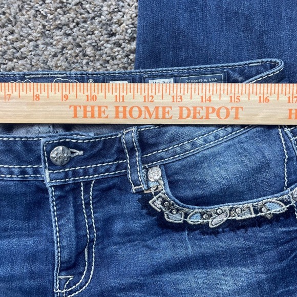 Miss Me Women's 32x27 Jeans Mid Rise Skinny Blue Embroidered Pocket Stretch - Picture 5 of 9